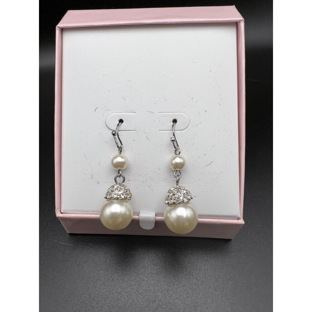 Pearl and Crystal Drop Earrings - Picture 1 of 2
